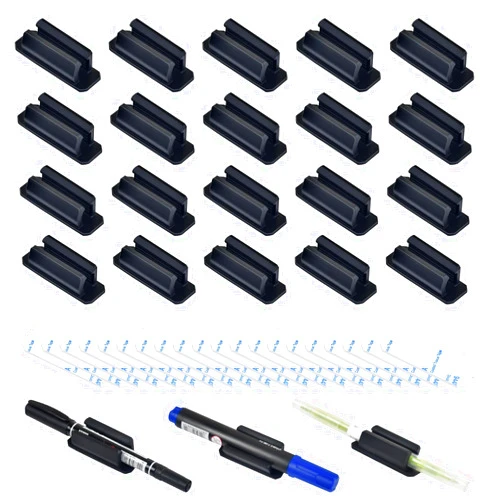 SameTech 20 Pack Pen Holder Silicone,Adhesive Pen Holder for Desk,Marker Clip for Classroom Office Desk Accessories, Pencil Holder with 20 Double Sided Extra Sticky Tape (Black)