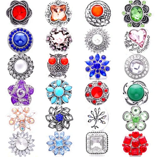 LKLDM 24PCS Mixed Style Rhinestones Snaps Jewelry Charms Ginger Buttons 18/20mm for Interchangeable Snaps Jewelry Making Women DIY Bracelets Necklaces Rings Brooch Accessories LNNZ24-007