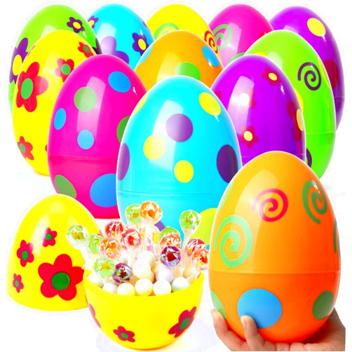JOYIN 12 Pcs Large Printed Easter Eggs, 6 Inches Jumbo Plastic Eggs Fillable for Easter Themed Hunt Basket Stuffers Fillers Filling Treats Party Favor Classroom Prize Supplies