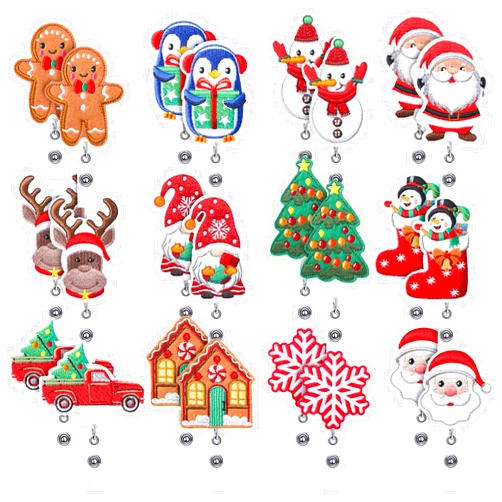 Woanger Christmas Badge Reel Retractable Felt Nurse badge clips Holiday Cute Badge Name ID Reel with Alligator Clip Christmas Reindeer Santa Claus Snowman for Nurse Teacher Christmas Decoration (24)