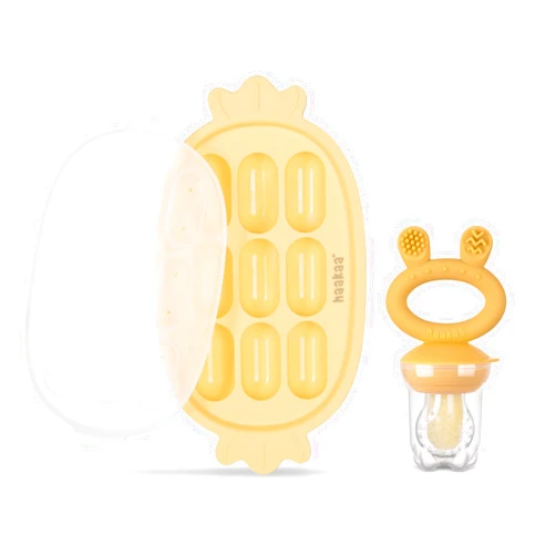 Haakaa Baby Fruit Food Feeder & Silicone Nibble Tray Combo - Breastmilk Popsicle Mold for Baby Cooling Relief, BPA Free Baby Mesh Feeder for Infant Self Feeding