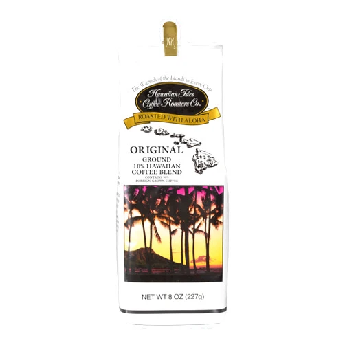 Hawaiian Isles Kona Coffee Co. Hawaiian Isles Coffee Original Signature Roast, Medium Roast Ground Coffee, 10% Hawaiian Coffee Blend, Roasted with Aloha - 8 Ounce Bag