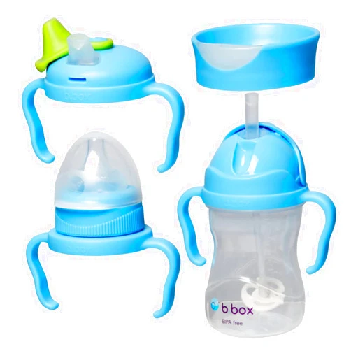 b.box Bottle to Cup Transition Value Pack. Includes Cup & 4 Lids: Nipple, Spout, Straw, Training Cup Lid. BPA Free, Dishwasher Safe. Ages 4+ Months (Blueberry, 8 oz)