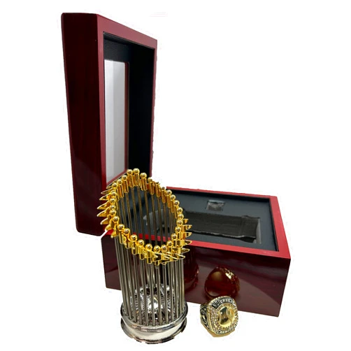 Express Medals Champion Baseball Trophy and Gold Color Championship Ring with Gift Box Award Tournament Set Fantasy Presentation