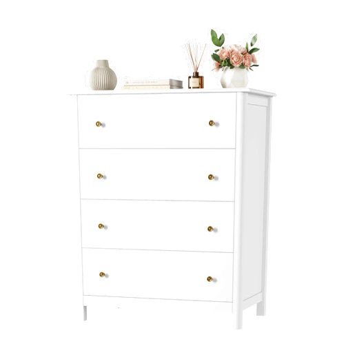 HOUSUIT White Dresser with 4 Drawers, Modern Dresser Chest of Drawers, 4 Drawer Dresser, Tall Wood Dresser Storage Cabinet for Living Room, Entryway, Hallway, Ivory White