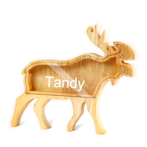 Lemefind Personalized Piggy Bank Wooden with Name Large Cute Moose Animal Shape Money Saver Box Creative Cash Coin Piggy Bank Toys Shatterproof Home Decorations Christmas Birthday Gifts