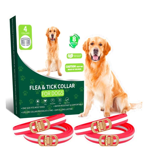 WEALLIN 4 Pack Flea and Tick Collar for Dogs- Adjustable Dog Flea and Tick Collar- 32 Months Dog Flea and Tick Treatment - Water Resistant Dog Flea Collars for Puppy Small Medium Large Dog- Red & White