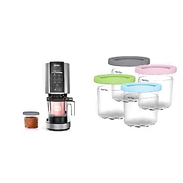 Ninja NC301 CREAMi Ice Cream Maker, for Gelato, Mix-ins, Milkshakes, Sorbet, Smoothie Bowls & More, Silver & Pints 4 Pack, Compatible with NC299AMZ & NC300s Series Creami Ice Cream Makers