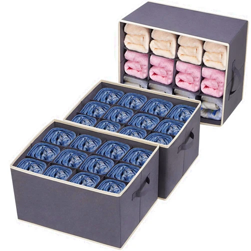 Baesyhom 3 Pcs 12 Cell Large Size Pants Organizers for Clothes, Jeans, Sweater, T-shirt, Dress Stackable for Wardrobe Closet Drawer Organizer Storage Bin Container, Dark Grey