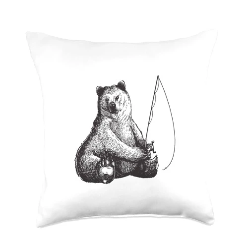 Angler Angeln, Fischer Geschenke, lustige Sprüche Funny Bear Fish Motif for Men, Women, Children Throw Pillow, 18x18, Multicolor