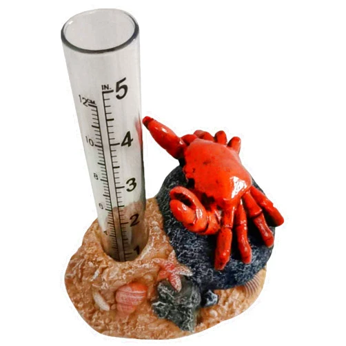 The Crabby Nook Small Rain Gauge Outdoor Garden Decor Guage for Deck or Yard Rain Water Catcher Gages Outdoors (Crabby Atlantic Red Crab)
