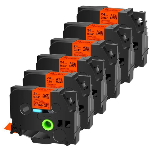 Cruxer 6 Pack Compatible with Brother P-Touch TZe-B51 TZ-B51 TZB51 TZe Black on Orange, Fluorescent Laminated 0.94