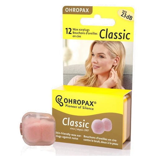 Ohropax Reusable Wax/Cotton Ear Plugs (12 Plugs Total)(1 Clear Carrying Case) - Ear Plugs for Sleeping Noise Cancelling, Swimming, Shooting Ear Protection, and a snoring Solution