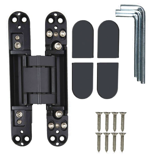 HLMOptimo 6inch Hidden Door Hinges Invisible Hinges Concealed Hinges Zinc Alloy 180 Degree Swing Hinge 3 Way Adjustable Butt Hinge 6 x 2.5 x 1 inch (Black Pack of 1)