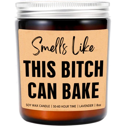 LissiArt97 Smells Like This Bitch Can Bake Soy Jar Candle - Lavender - 8oz - 50hr Burn Time - Baking Theme - Stress Relief - Birthday Gift
