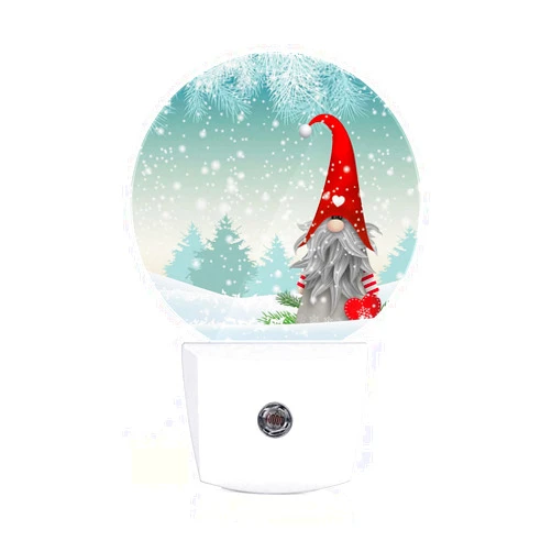 EMMEXX Axayaz Christmas Gnome LED Night Light Winter Snow Mistletoe Tree Snowflake Dusk to Dawn Round Lamp Auto Sensor for Bathroom Hallway Living Room