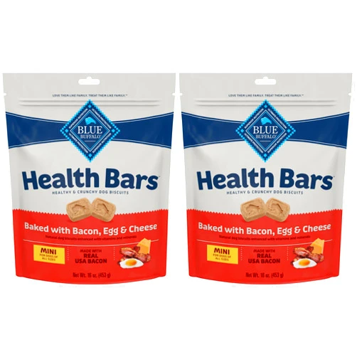Blue Buffalo Health Bars Mini Crunchy Dog Biscuits,Oven-Baked with Natural Ingredients,Bacon,Egg & Cheese,16-oz Bag,(Pack of 2)