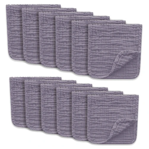 Ease Cubs Muslin Burp Cloths Large 100% Cotton Hand Washcloths for Boys & Girls, Baby Essentials Extra Absorbent and Soft Burping Rags for Newborn Registry (Grey, 12-Pack, 20