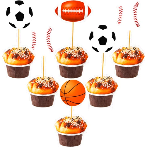 Chinco 48 Pieces Sports Cupcake Toppers Baseball Cupcake Picks Basketball Toothpicks Soccer Ball Football Cake Decor for Boys Men Birthday Favors Sports Theme Party Decorations Supplies