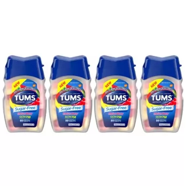 Tms Tums Antacid - Sugar Free - Melon Berry - Extra Strength 750-80 Count Chewable Tablets Per Bottle - Pack of 4 Bottles