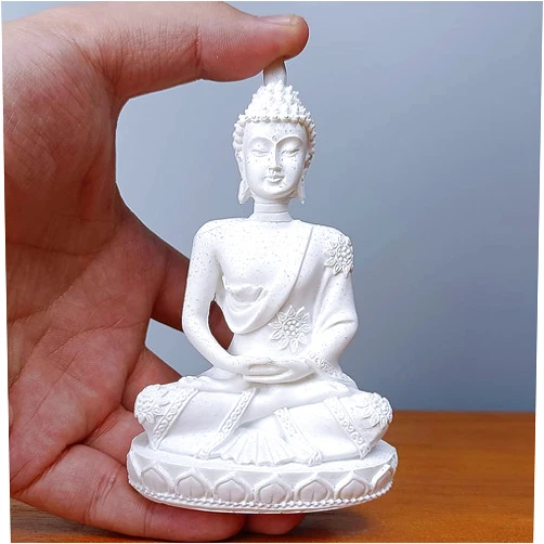 HYFAN Mini Sandstone Buddha Yoga Meditation Statue Harmonious Figurine Collectible Craft Feng Shui Sculpture Decor for Home Office Shelf Desktop (White 3
