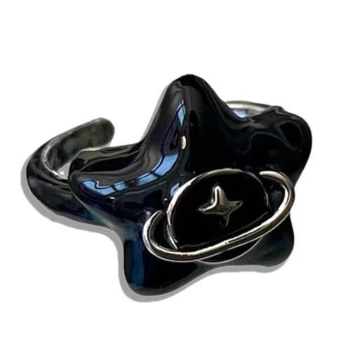 TAKANAP Star adjustable ring,Y2k Gothic Punk Fashion,Retro-inspired Celestial adjustable ring,Y2K Trendy star aesthetic accessory,Vintage-inspired jewelry Cool Ring for Man Woman Girl Boy(Black)