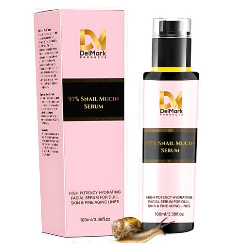 DelMark Products Snail Mucin Serum 97%, Snail Secretion Filtrate 97%, Snail Mucin 97%, Power Repairing Essence, Snail Mucin Essence Face Serum, Korean Skincare, Hydrating Serum for Face, Eye, and Neck