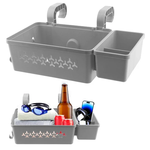 QWLWBU Poolside Storage Basket with Cup Holder Hooks Stretchable Pool Toy Basket/Storage Bin Containers Pool Cup Holder Poolside Storage to Organize Cup Towel Fits for Most Frame Pools (Color:Grey)