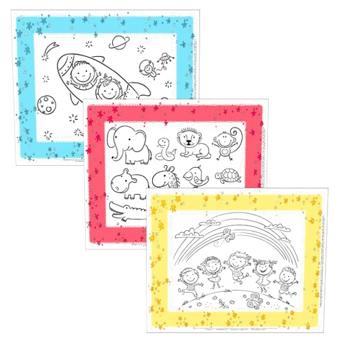 J.L. Childress Healthy Habits by J.L. Childress ColorMe Disposable Placemats, 24 Pack - Paper Stick-On Placemats with Coloring Fun - Airplane Tray Table Kids Activity Sheet - Long Flight Essentials