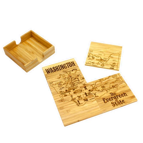 Totally Bamboo Washington State Puzzle 4 Piece Bamboo Coaster Set with Case
