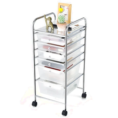 Giantex 6 Storage Drawer Cart Rolling Organizer Cart for Tools Scrapbook Paper Home Office School Multipurpose Mobile Utility Cart (Clear White)