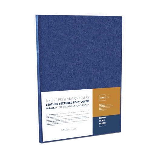 Binditek 50 Pack 16 Mil Leather-Textured Heavyduty Polycovers, Letter Size, Plastic Binding Presentation Back Covers, 8-1/2 x 11 Inches, Square Corner, Unpunched, Navy, Back to School