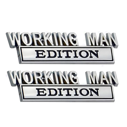 Fiillthetk Pair Set Working Man Edition Metal Side Rear Front Hood Trunk Emblem 3D Badge Decal Fit for Universal Car Truck SUV Door (Silver Black)
