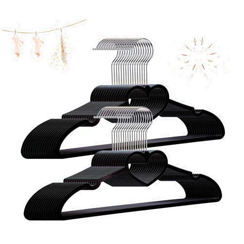 ZRKFSR Plastic Hangers 30 Pack, Heart-Shaped Clothes Hanger Ultra Thin Space Saving - Black Slim Hangers with 360 Degree Swivel Hook & Clips -Strong Durable Adult Coat Hangers for Dress, Shirts, Coats