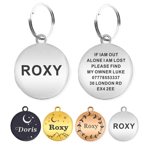 EDSG Dog Tags Engraved for Pets Personalized Dog Name Tags Dog ID Tags Small Cat Tags Large Dog Collar Tags Custom Text Stainless Steel Engraved on Both Sides(S Silver)