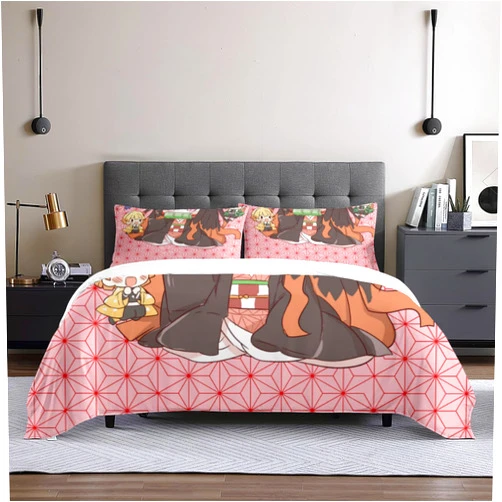 ZUIDFHUI 3 Piece Anime Duvet Cover Set with 1 Quilt Cover 2 Pillowcases Cartoon Cute Bedding Set Gifts for Girls Boys Kids Adults(No Comforter) 68