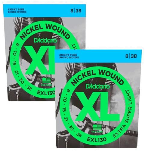 D'Addario EXL130 Nickel Wound Electric Guitar Strings, Extra-Super Light, 8-38 (2 Pack)