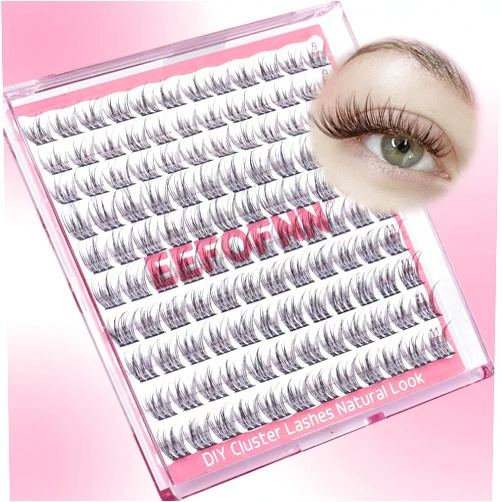 Eefofnn Natural Cluster Eyelash Extensions Wispy Lash Extension C Curl Lash Clusters 9-12MM Individual Lashes Natural Look DIY Lash Extensions at Home for Beginners