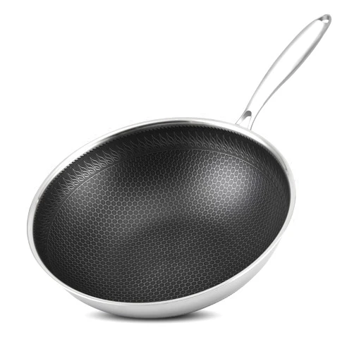 Vegoran 12 inch Wok Pan,Stainless Steel Stir-fry Wok, Non Stick Honeycomb Skillet with Handle - PFOA Free Suitable for Induction, Ceramic, Electric, and Gas Cooktops (12