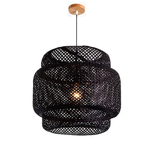 COBOTA Farmhouse Bamboo Art Round Chandelier Vintage Weave Bamboo Pendant Light Natural Beige Bamboo Material Woven Light Shade Ceiling Japanese Domed Craft Lights Pastoral Lighting Corridor Fixture