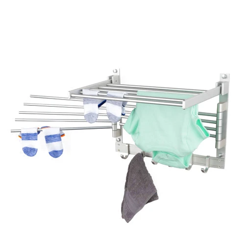 brightmaison BGT Wash Clothes Drying Rack Wall Mount Laundry Room Organizer with Hooks & Swing Arms, 17