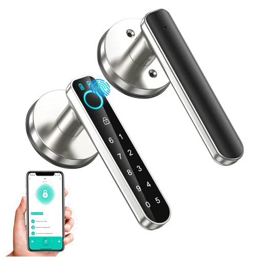 OFFTV Fingerprint Door Lock-Smart Door knob,biometric Door Lock，with passcode keypad keyless Entry Door Handle，for Bedroom Home Hotel Office Apartment (Silver with APP)