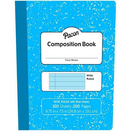 Pacon Pastel Composition Book, Blue Marble Cover, Light Blue Sheets, 3/8