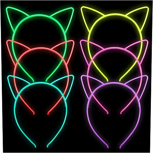 ZIRICHER 6 Colors Cat Headbands Glow in the Dark,Plastic Light Up Hair Band Luminous Headband For Girls Christmas,Happy New Year,Birthday Party