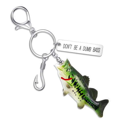 Nosiny Bass Fishing Keychain Gifts for Men, Cool Fish Key Chain Funny Stuff for Fishing Lovers Fisherman for Dad Boyfriend Birthday Christmas Father's Day Gift