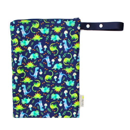Itzy Ritzy Sealed Wet Bag with Handle – Wet Bag for Travel, Swimsuits, Cloth Diapers, Gym Clothes & Toiletries - Washable & Reusable with Water Resistant Lining - Measures 11” x 14” (Dinosaur)