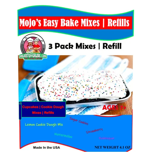 Mojo Stuff Galore Mojo's Children's Easy to Bake Oven Mixes | Play Toy Oven 3 Pack Refill | Cakes and Cookies Ultimate Baking Supplies | Super Pack Net Wt 7.4 oz