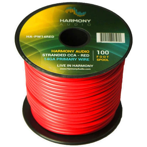 Harmony Audio HA-PW14RED Primary Single Conductor 14 Gauge Red Power or Ground Wire Roll 100 Feet Cable for Car Audio/Trailer/Model Train/Remote
