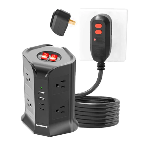 SAFEMORE GFCI Power Strip with 6.5FT Extension Cord with 8 Outlets & 4 USB(2 USB-C), Weatherproof&Surge Protector (ETL Listed) for Workshop Indoor Outdoor [10A,1050J] Black (OL-GFCI-2P-RF)