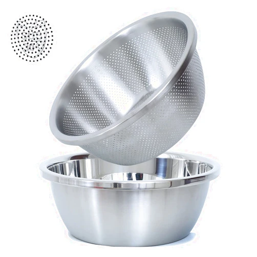 Paoli 304 Stainless Steel Microporous Colander, 1.5QT Large Capacity with Mixing Bowl For washing vegetables, fruit and rice and for draining cooked pasta(2PC)